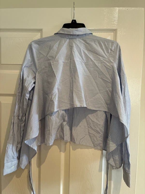 Pull & Bear White and blue stripes with open back shirt