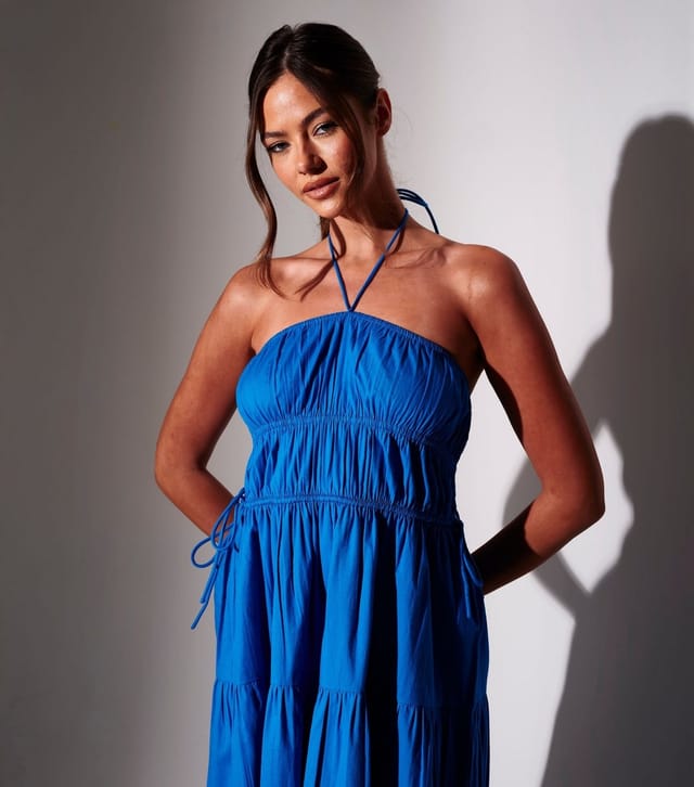 South Beach Women's Bright Blue Halterneck Tiered Maxi Dress South Beach New Look - 2