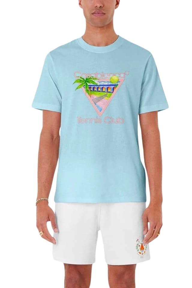 Casablanca Casablanca Men's Tennis Club Icon Short Sleeve Crew T-shirt in Duck Egg Blue - 3