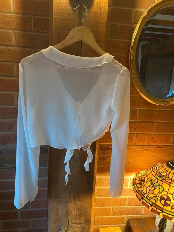 Bershka White bershka sheer tie top size small