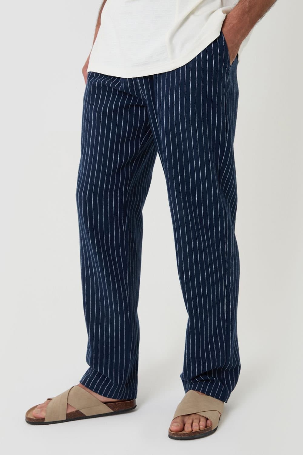 Threadbare Threadbare Men's Navy Stripe Straight Leg Cotton Trousers