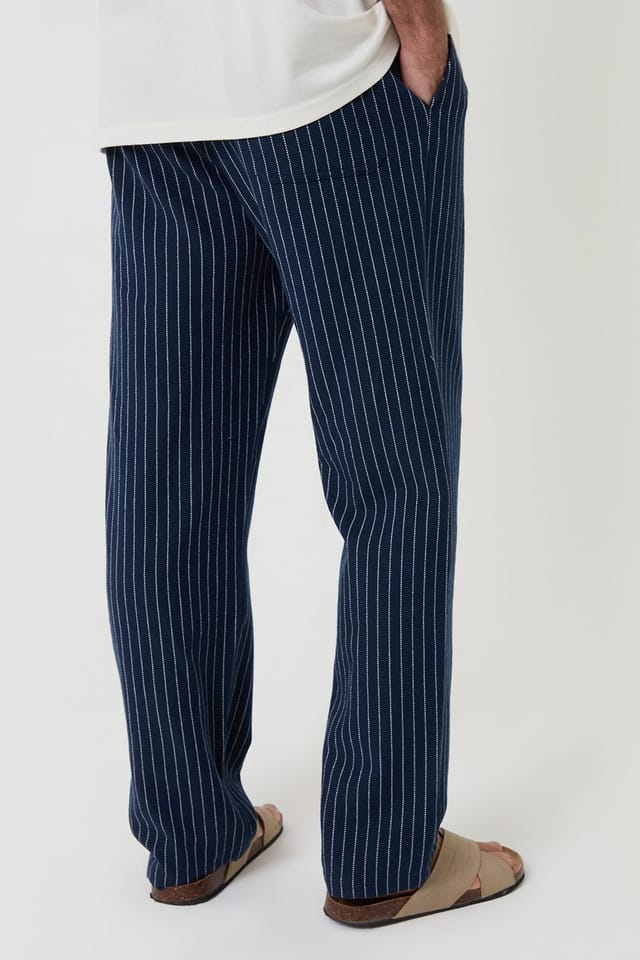 Threadbare Threadbare Men's Stripe Straight Leg Cotton Trousers in Navy - 2