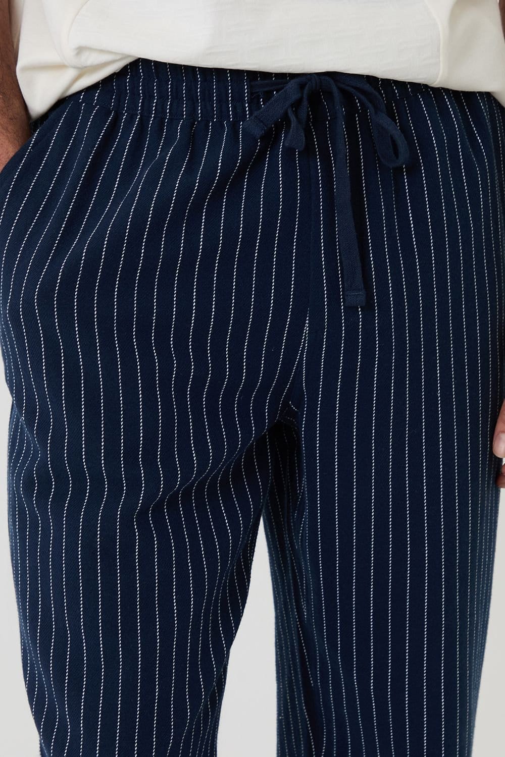 Threadbare Threadbare Men's Stripe Straight Leg Cotton Trousers in Navy - 4