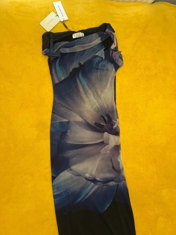 Kaiia Purple/Blue Floral Mesh Maxi Dress