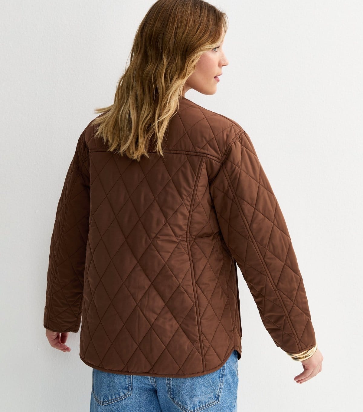 New Look Women's Mid Brown Longline Quilted Jacket New Look - 4
