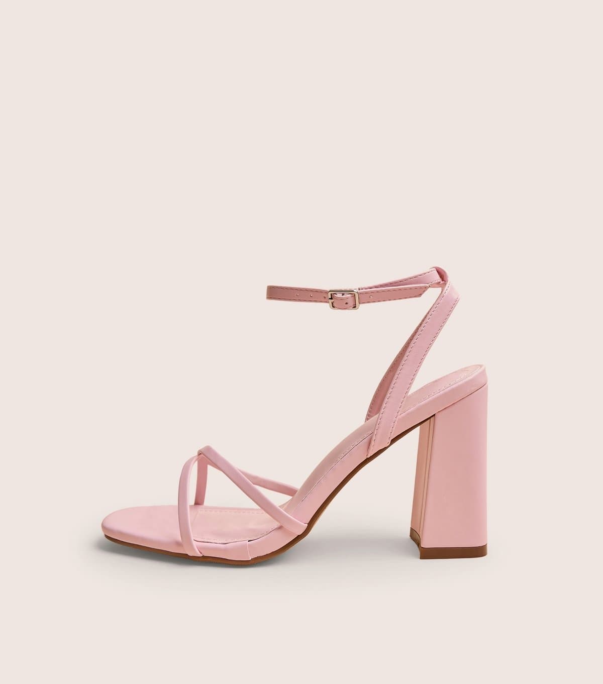 Public Desire Public Desire Light Pink Faux Leather Block Heel Sandals