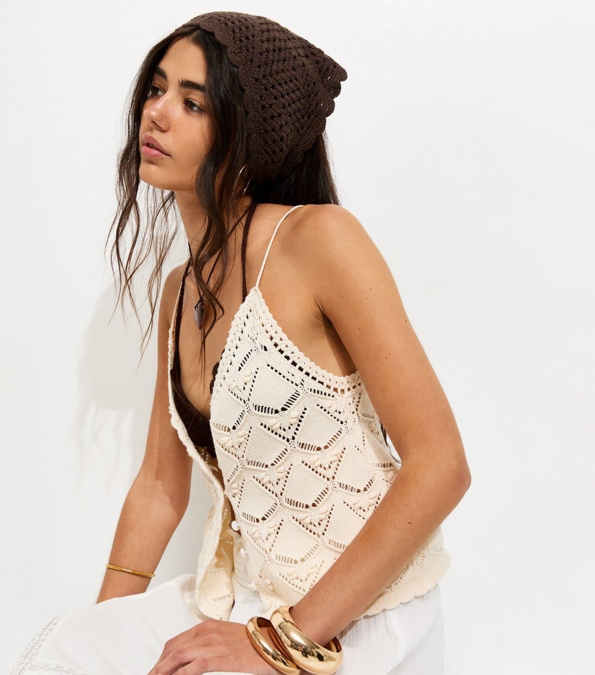 New Look Brown Crochet Bandana New Look