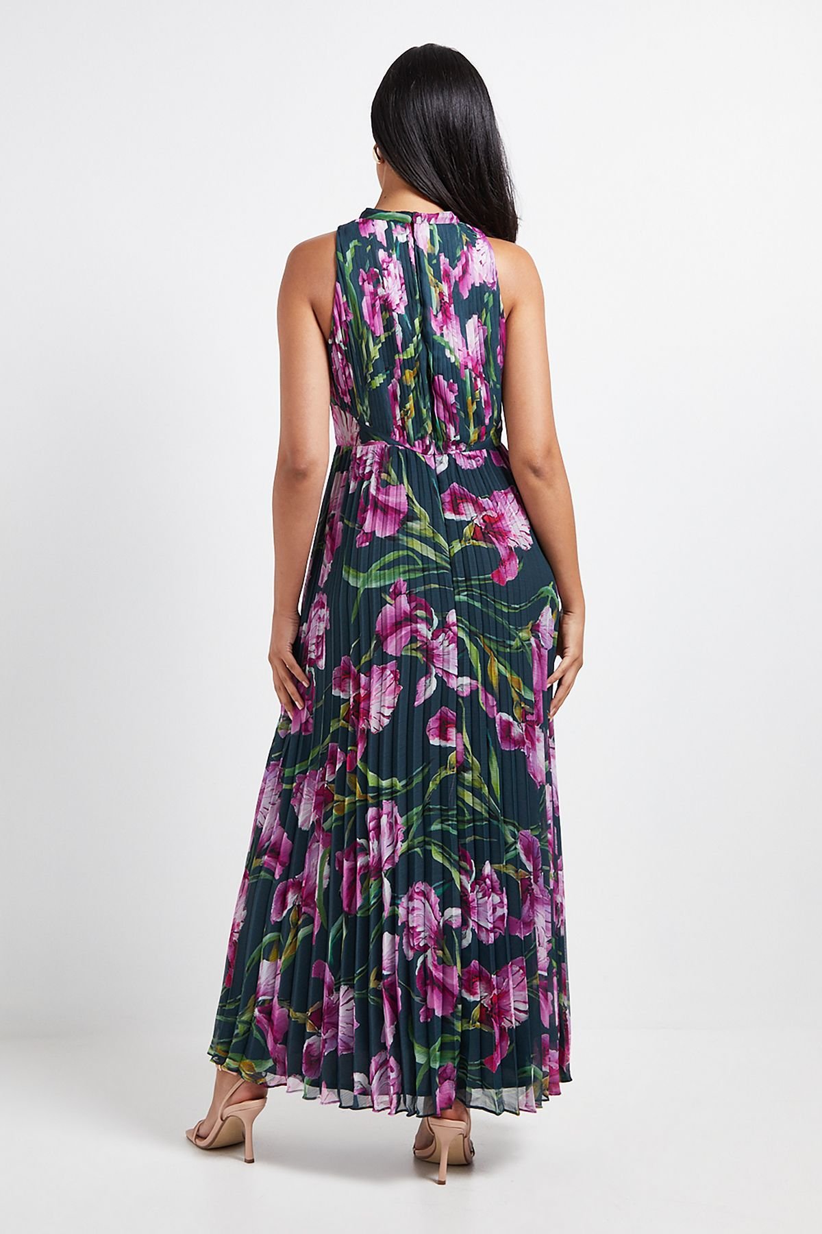 Wallis Wallis Women's Petite Floral Print Pleated Maxi Dress in Green - 3