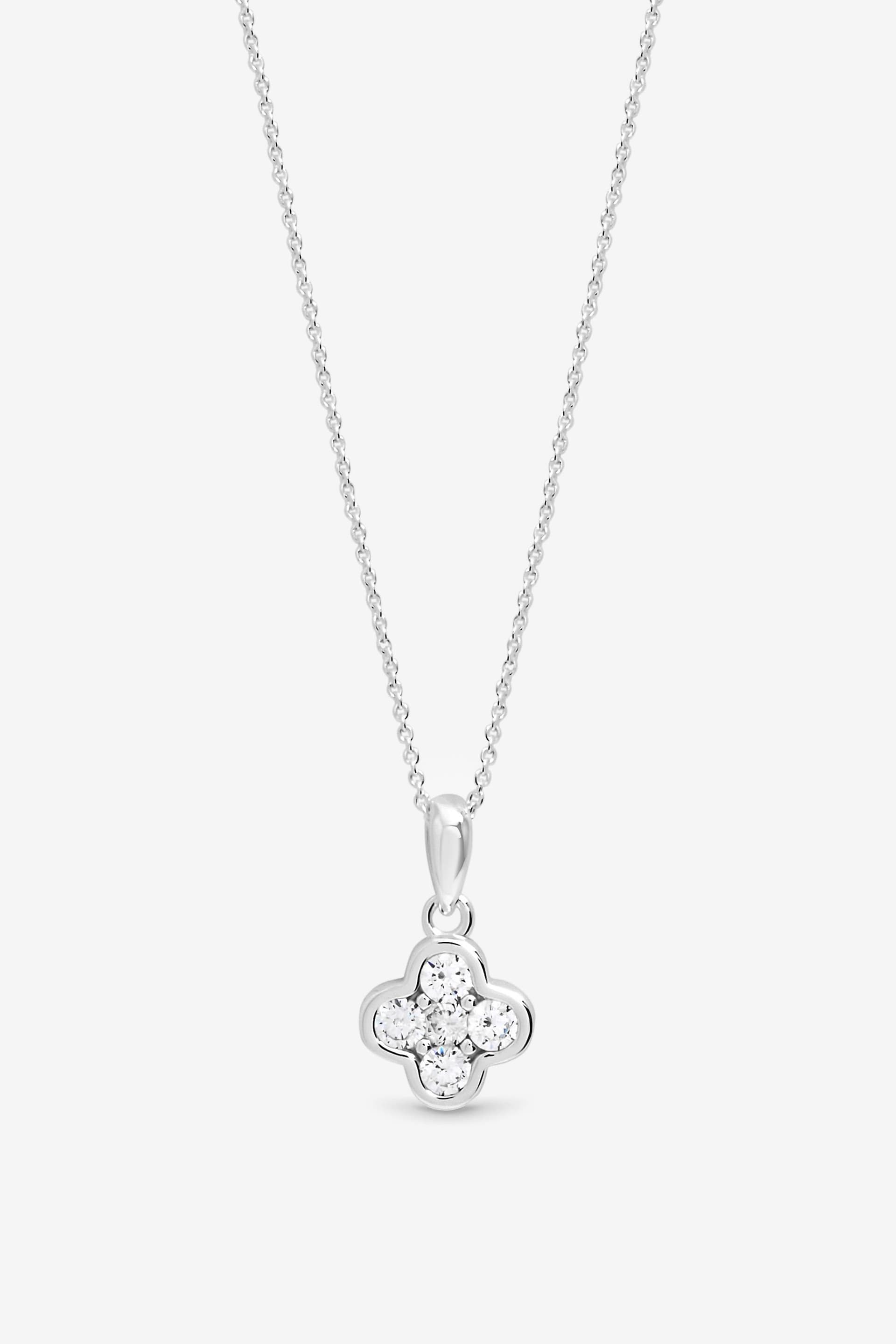 Simply Silver Simply Silver Women's Sterling Silver Plated Cubic Zirconia Clover Pendant - Gift Pouch