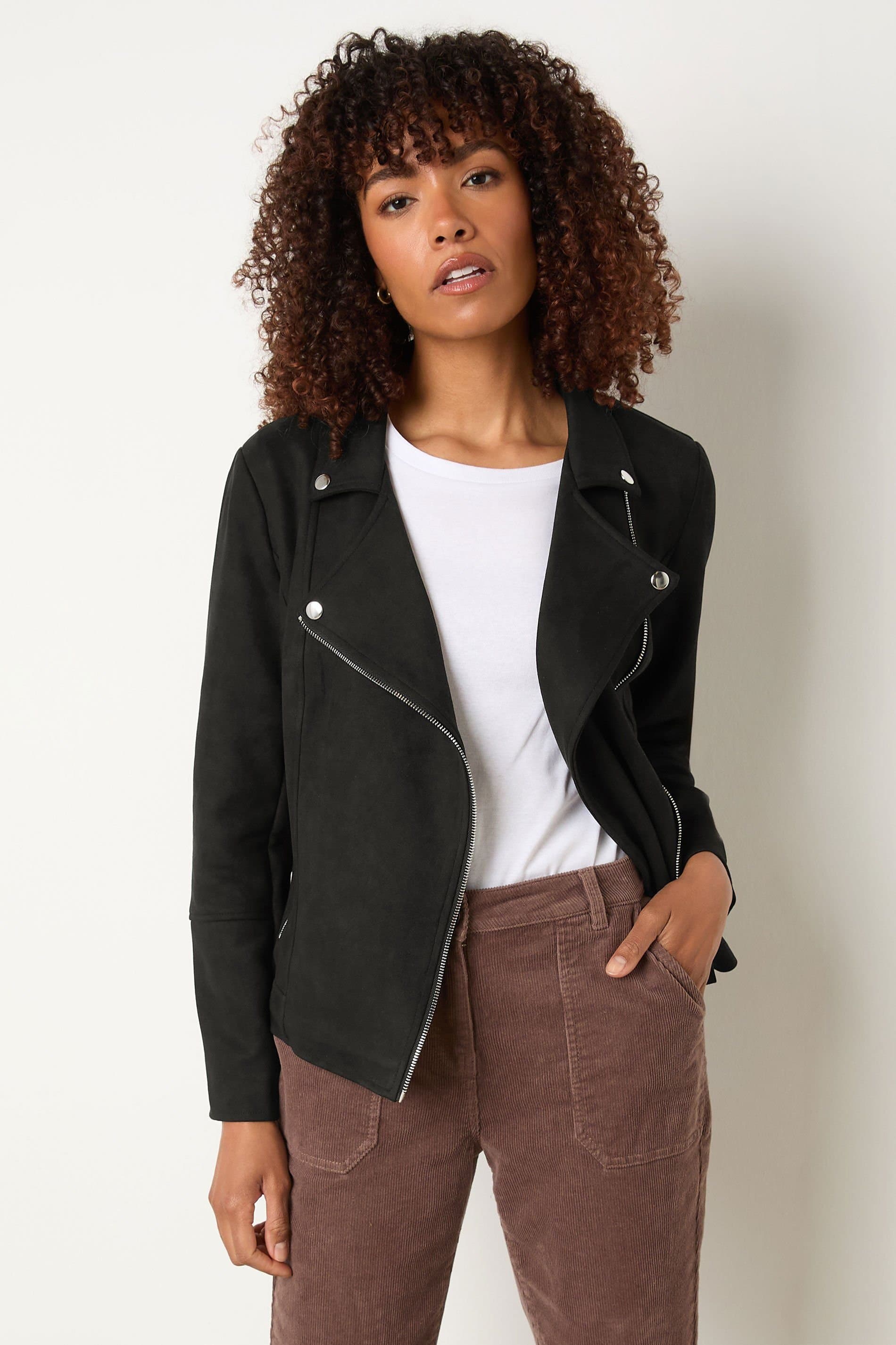 M&Co M&Co Women's Faux Suede Jacket in Black
