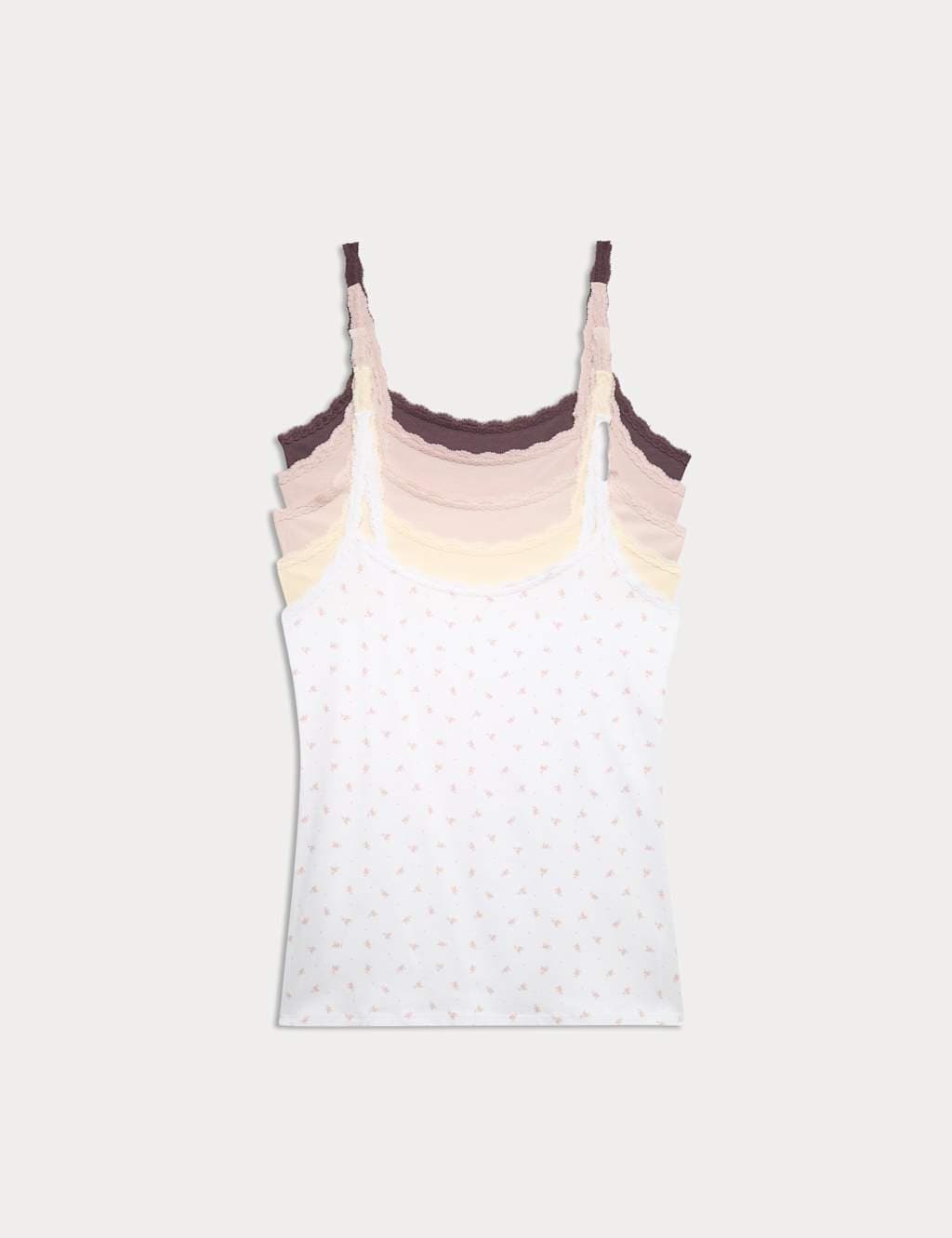 Marks & Spencer M&S Cotton Rich Lace Trim Vests in Pink Mix