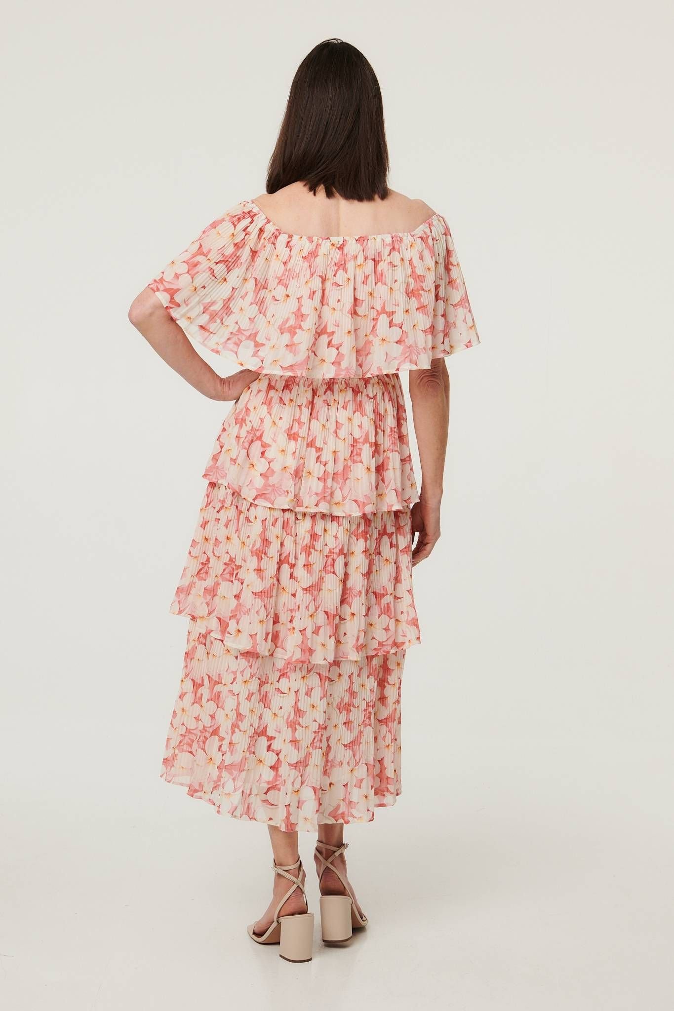 Izabel London Izabel London Women's Floral Texture Tiered Midi Dress in Pink - 3