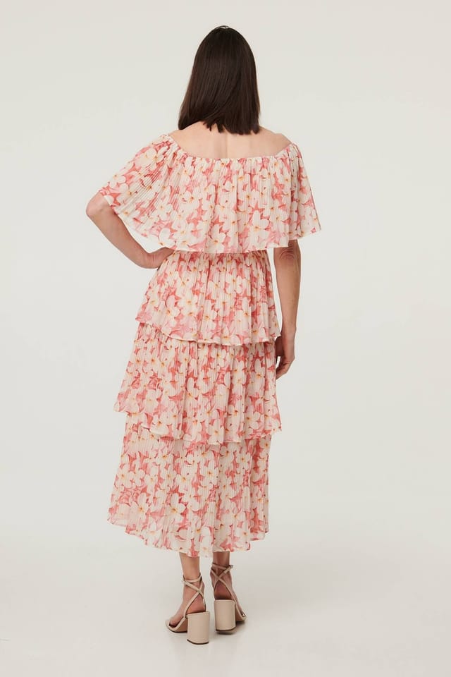 Izabel London Izabel London Women's Floral Texture Tiered Midi Dress in Pink - 3