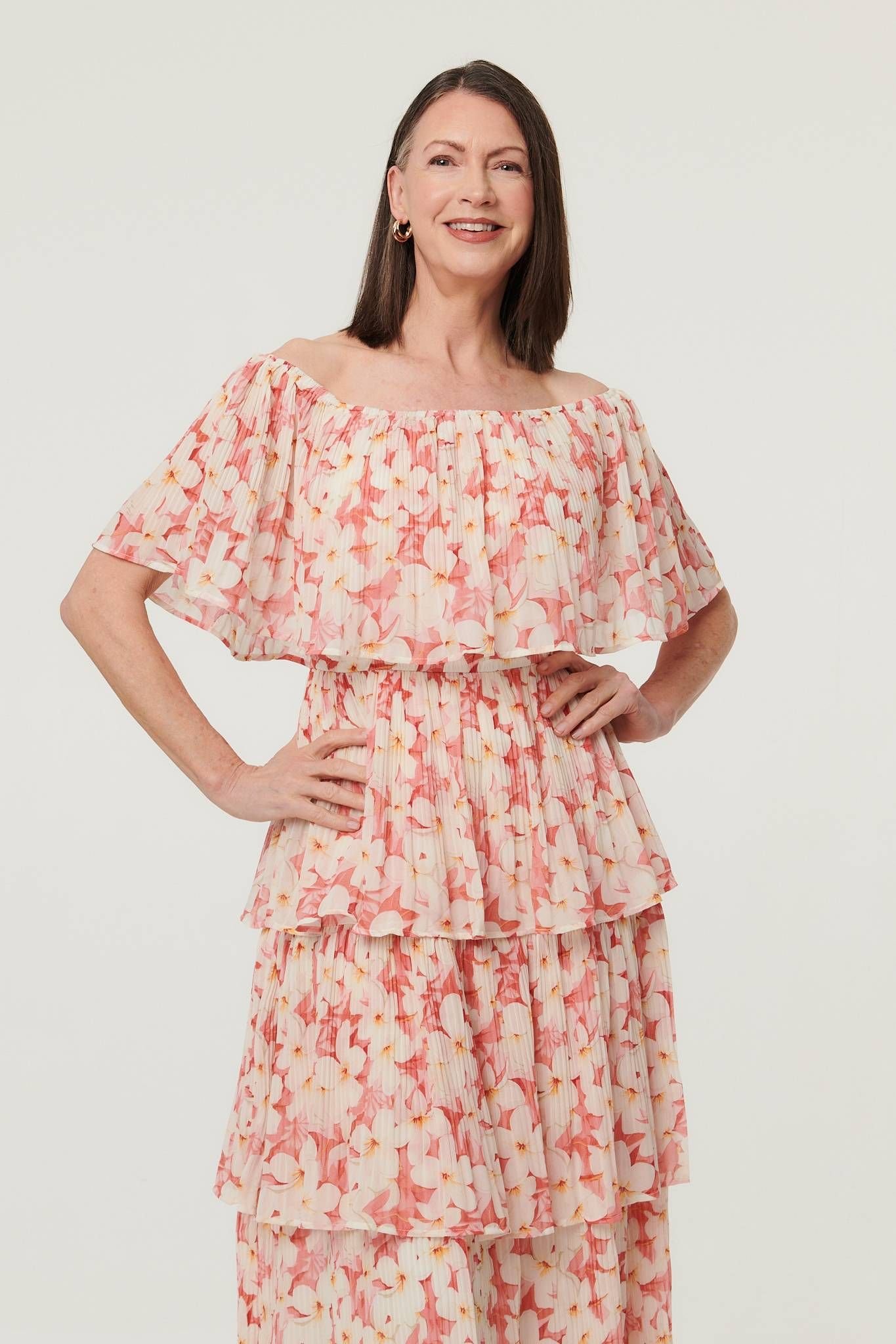 Izabel London Izabel London Women's Floral Texture Tiered Midi Dress in Pink - 4