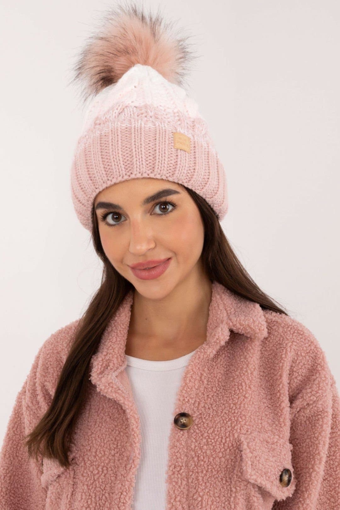 Love Lace Love Lace Women's Fleece Lined Plaid Pom Pom Winter Beanie Soft Wool Blend Acrylic in Pink