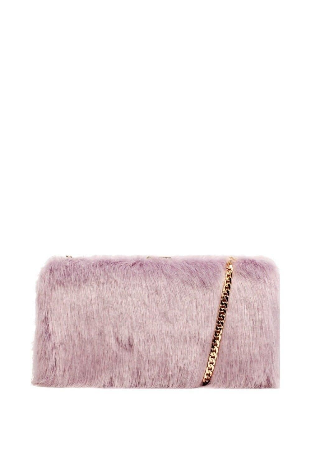 Claudia Canova Claudia Canova Lilac Faux Fur Clutch Bag & Chain