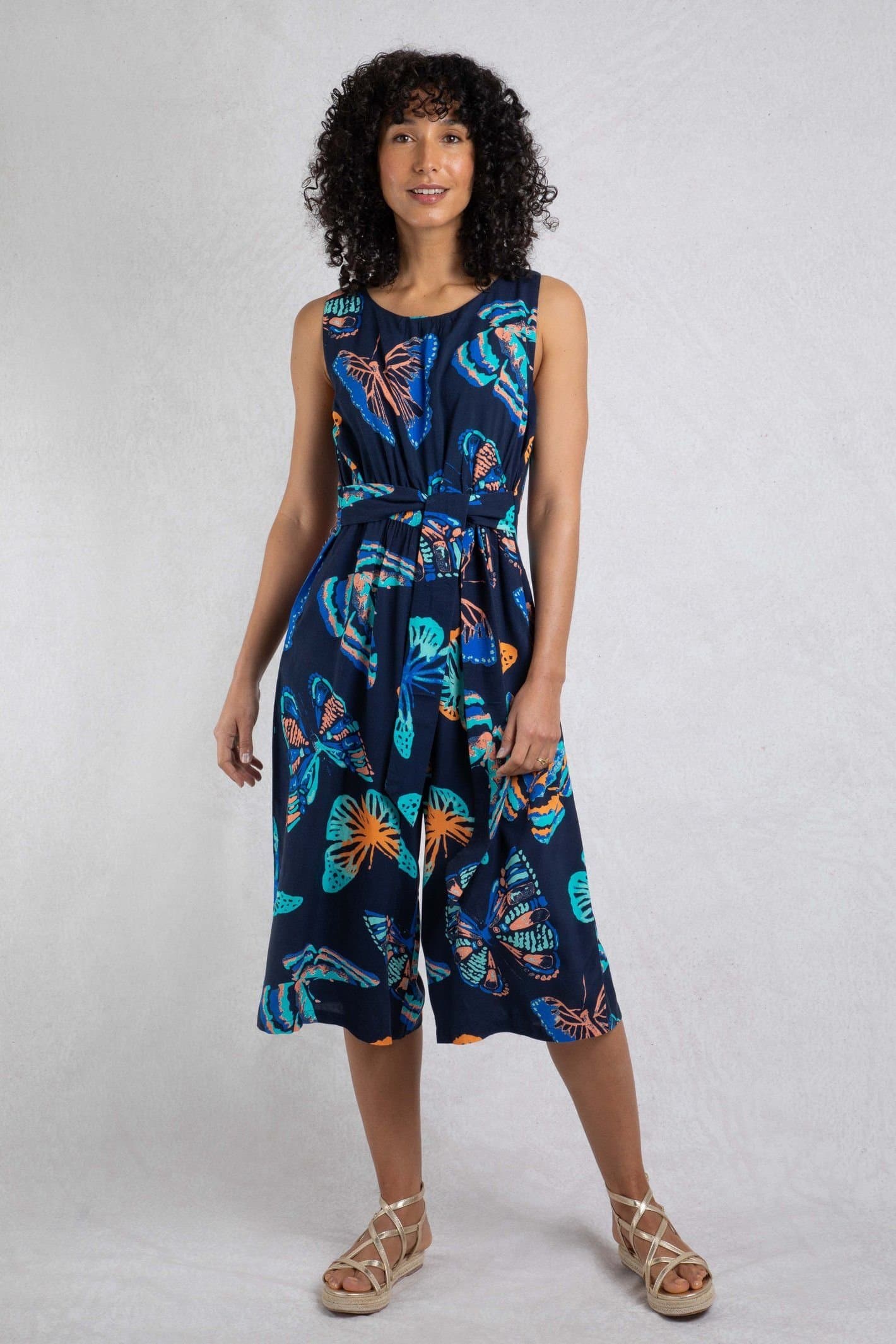 Weird Fish Weird Fish Women's Nalani Printed Viscose Jumpsuit in Dark Blue