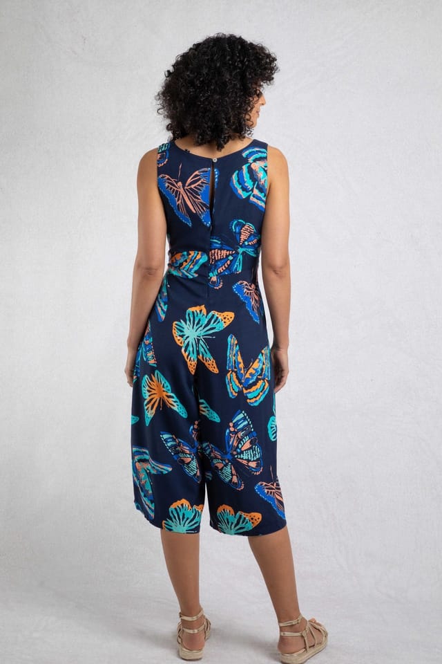 Weird Fish Weird Fish Women's Nalani Printed Viscose Jumpsuit in Dark Blue - 3