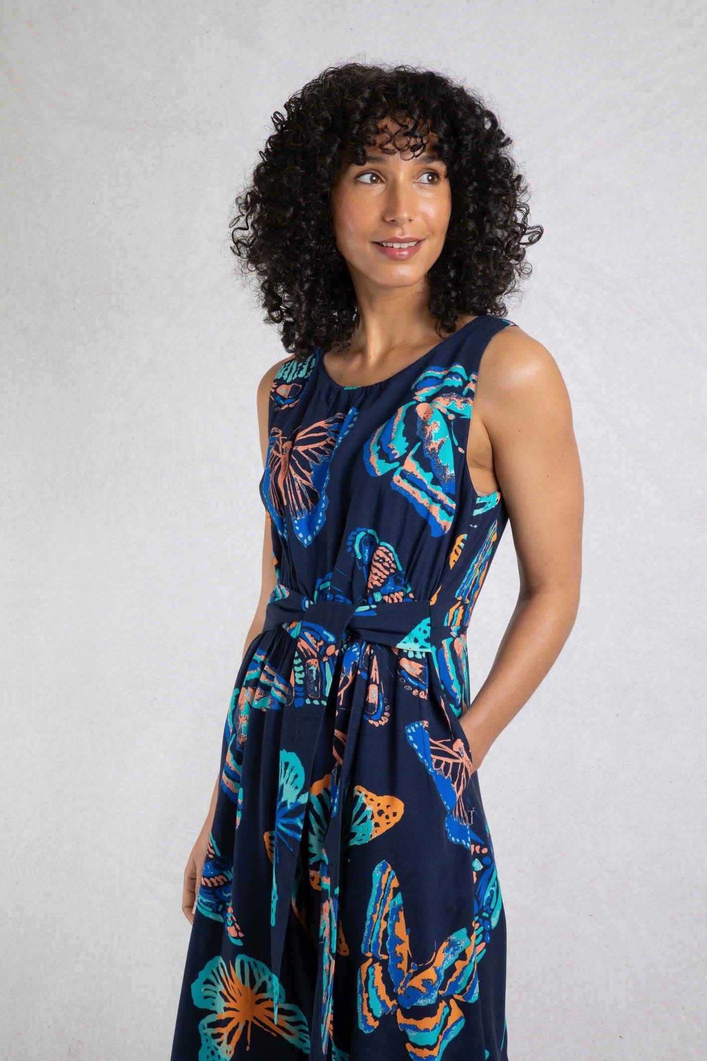 Weird Fish Weird Fish Women's Nalani Printed Viscose Jumpsuit in Dark Blue - 4