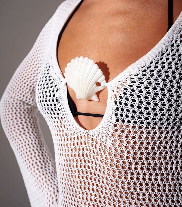 South Beach Women's White Crochet Flared Sleeve Maxi Dress South Beach New Look - 3