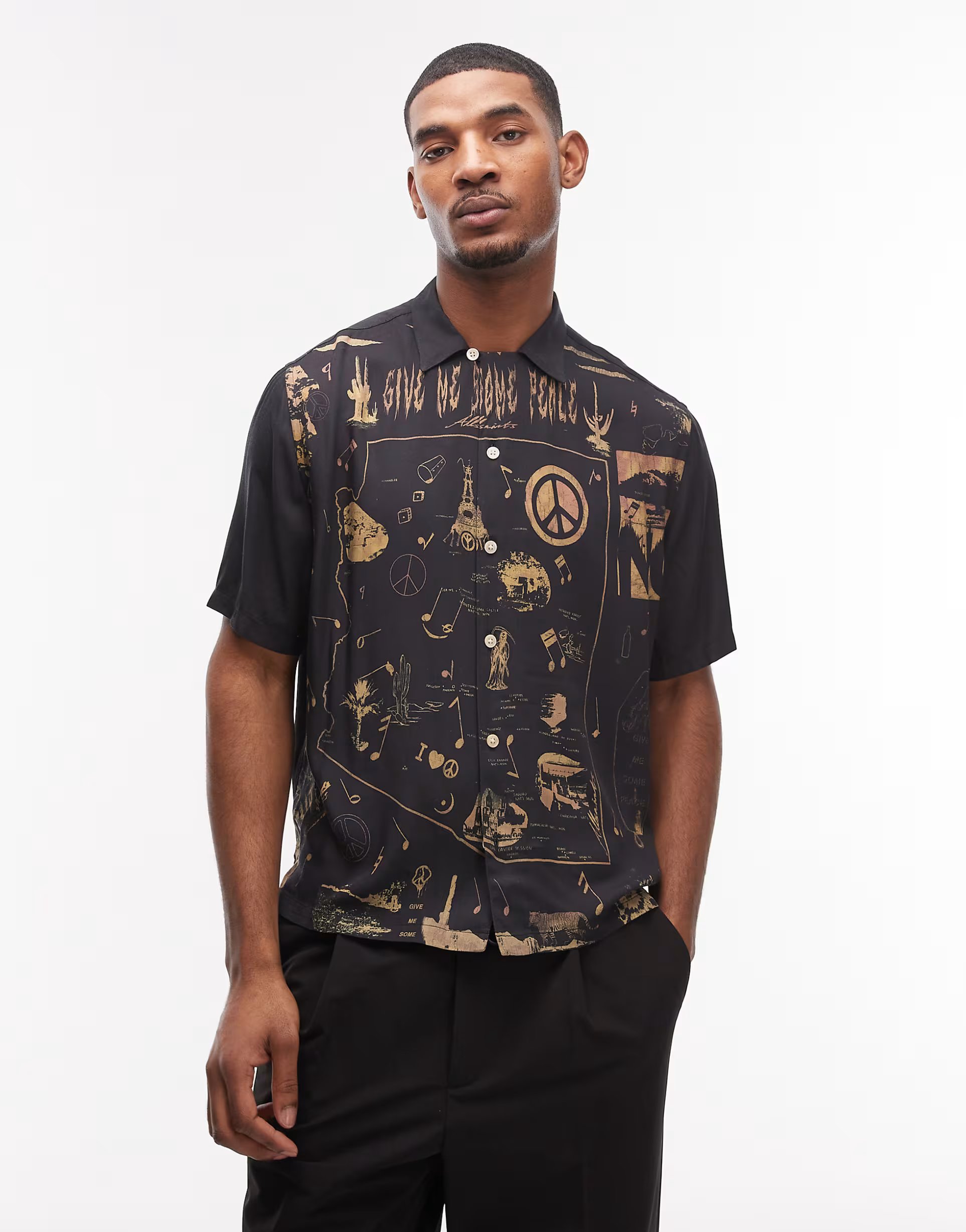 ASOS Allsaints pacify short sleeve shirt in black - 1