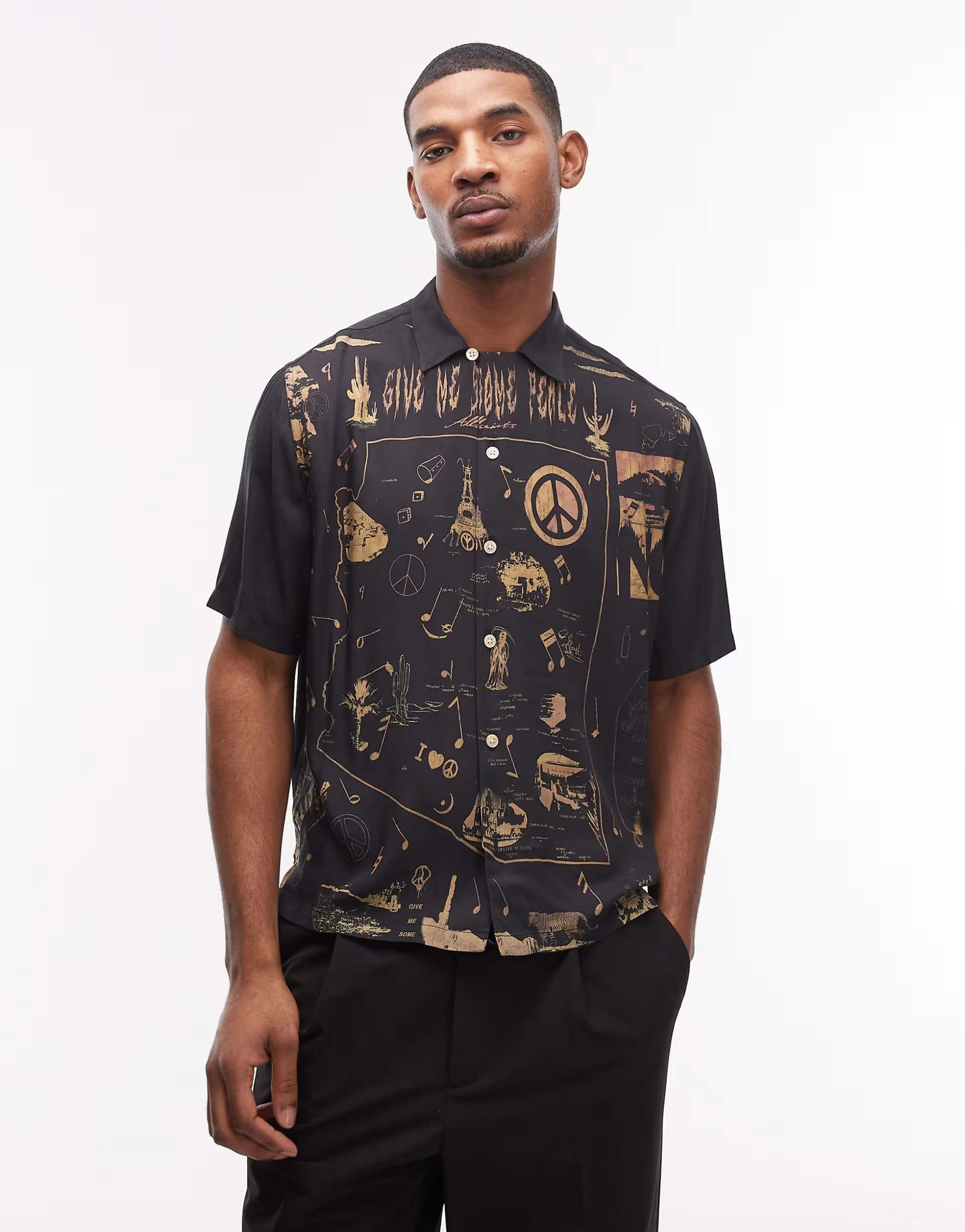 ASOS Allsaints pacify short sleeve shirt in black