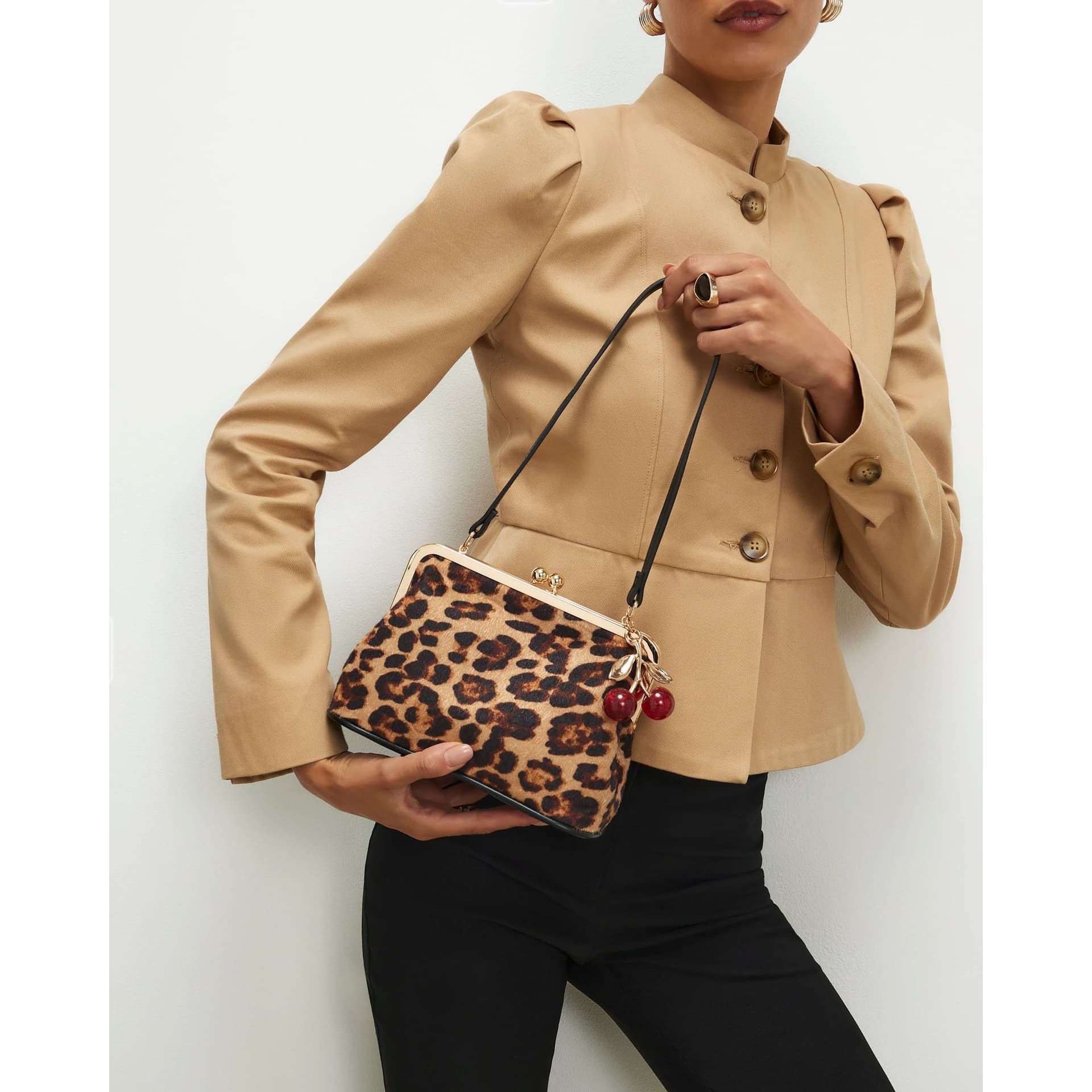 River Island River Island Womens Brown Leopard Print Framed Clutch Bag