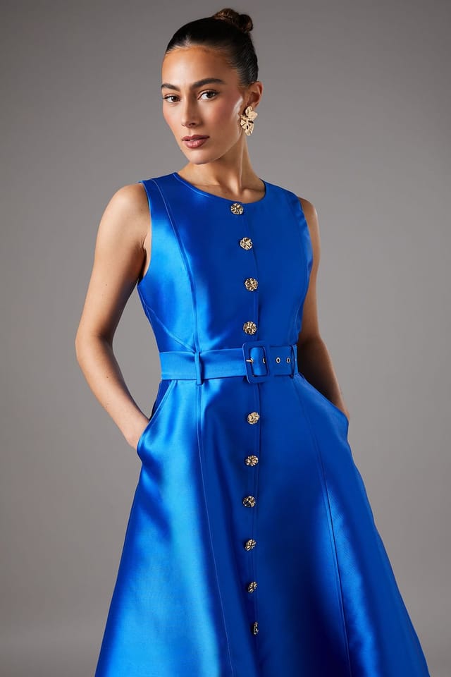 Coast Coast Women's Button Through Belted Prom Dress in Cobalt - 2