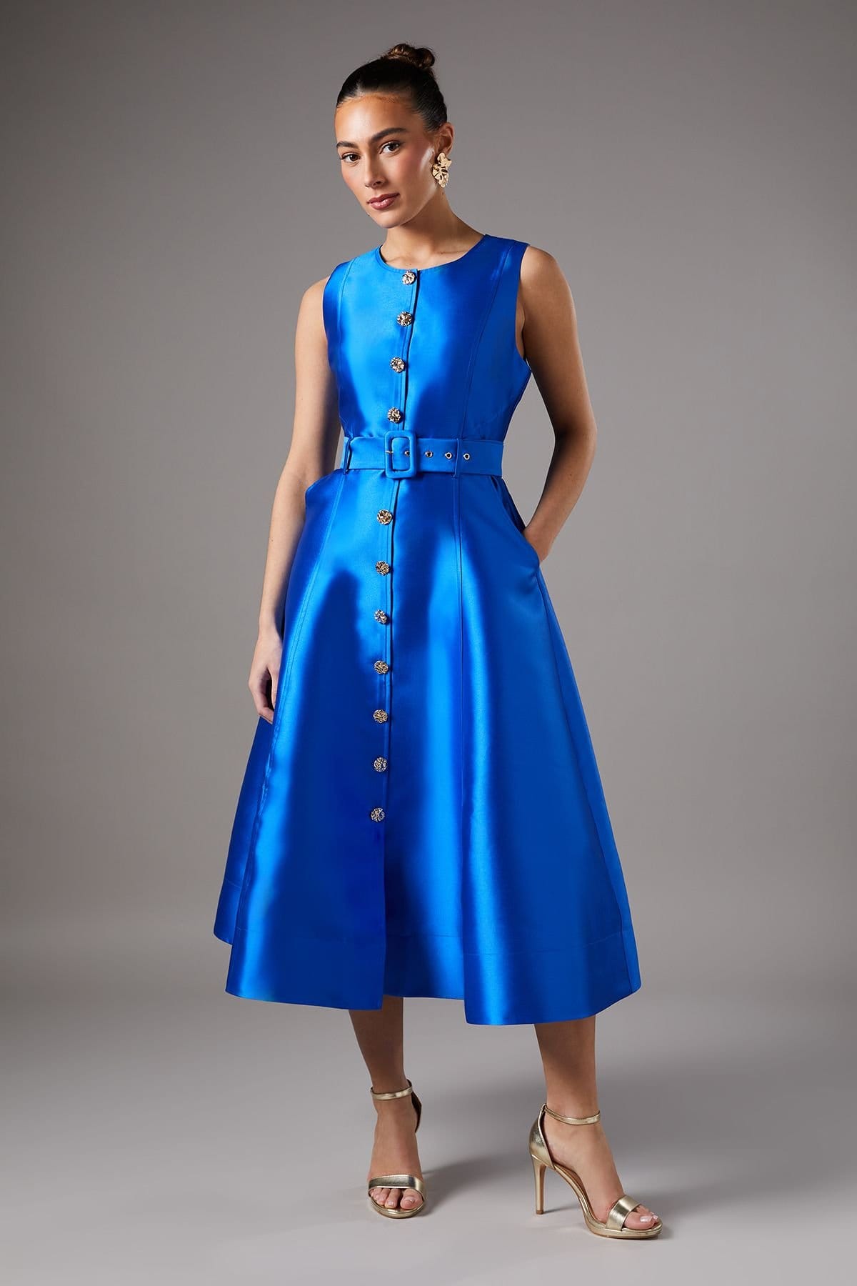 Coast Coast Women's Button Through Belted Prom Dress in Cobalt - 4