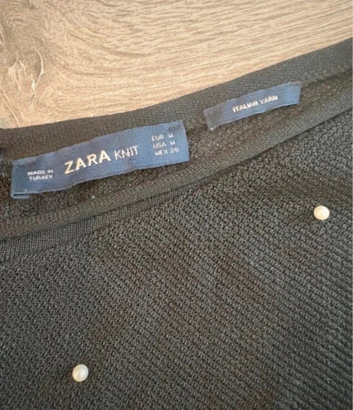Zara ZARA Knit Black Pearl Embellished Jumper Sweater Top Size M UK Long Sleeve Soft Knit