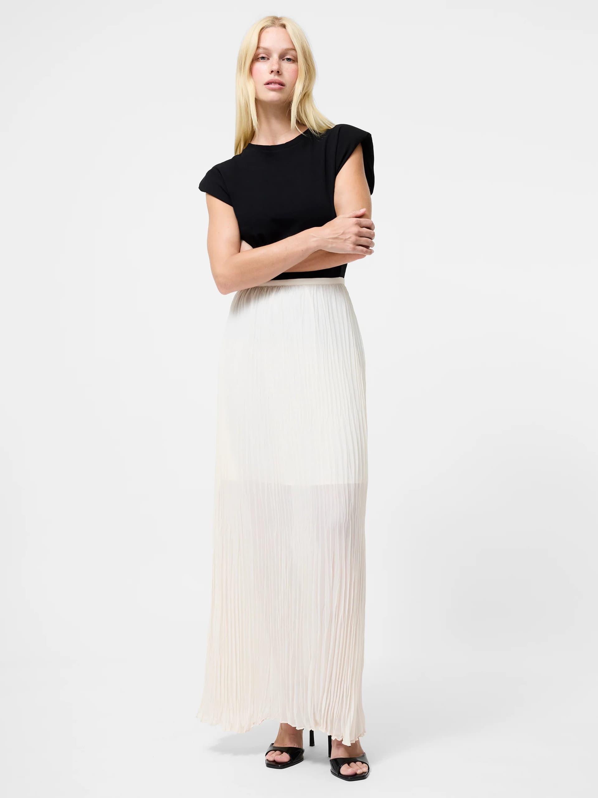 French Connection Saylor Pleated Overlay Maxi Skirt Porcelain Cream