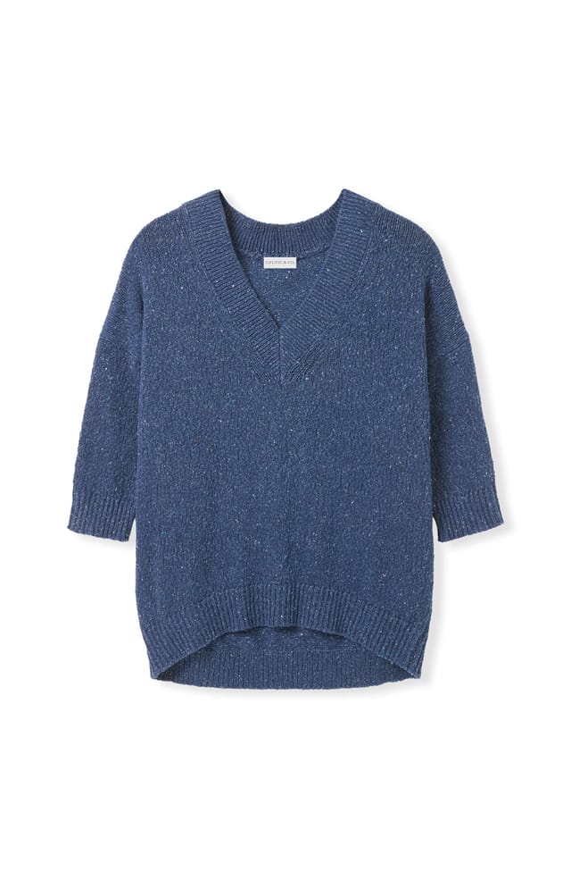 Celtic & Co Celtic & Co Women's Cotton Blend Flecked V-Neck Sweater in Dark Blue - 2