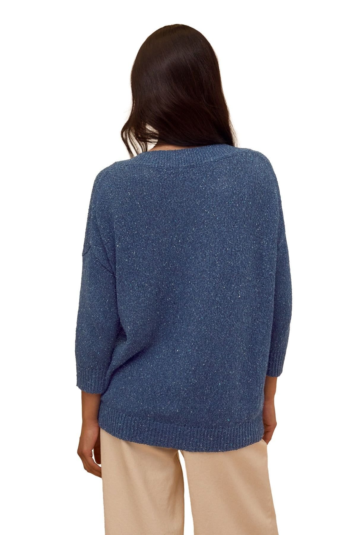 Celtic & Co Celtic & Co Women's Cotton Blend Flecked V-Neck Sweater in Dark Blue - 4