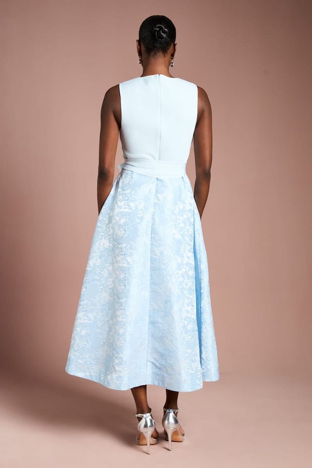 Coast Coast Women's Bandage Bodice Midi Dress with Jacquard Skirt in Light Blue - 3