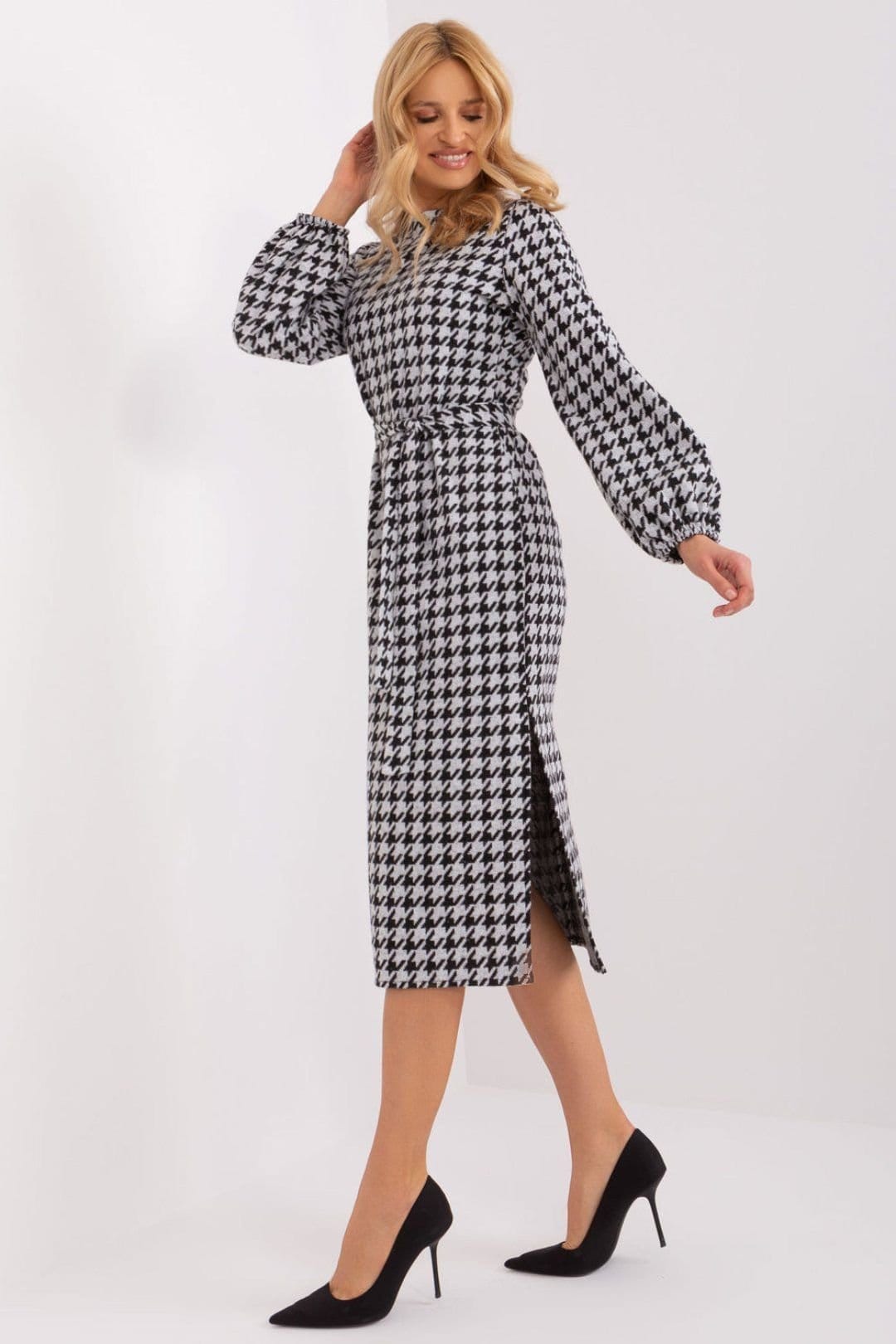 Love Lace Black Peplite Houndstooth Midi Dress