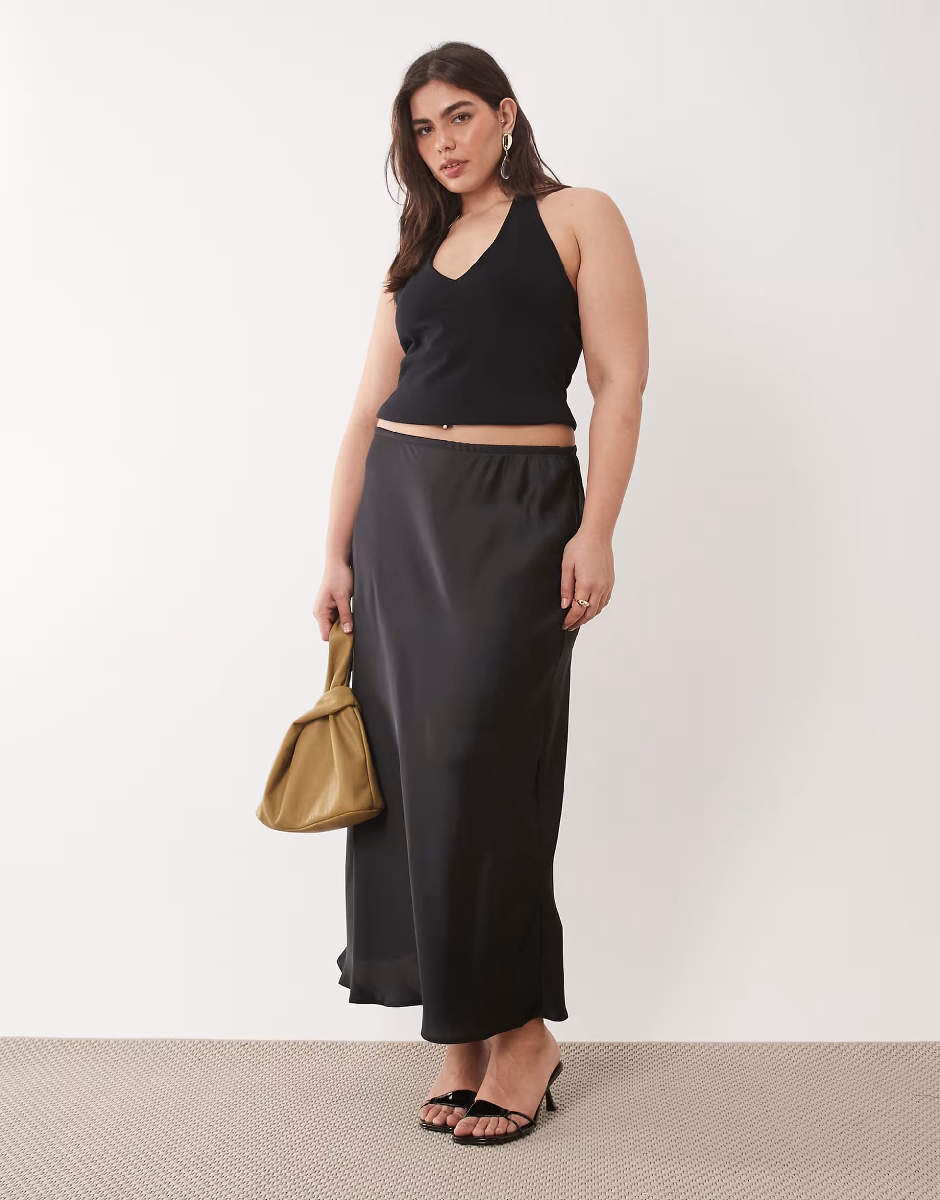 ASOS Black Satin Bias Midi Skirt