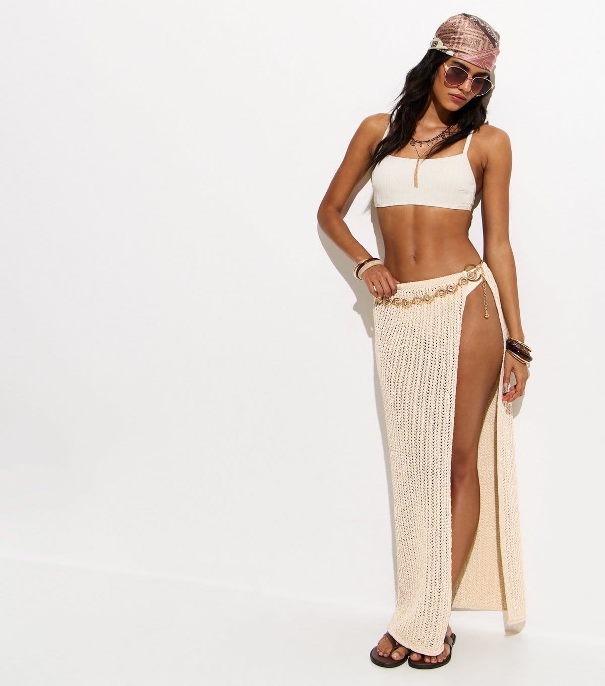 New Look Women's Cream O-Ring Crochet Maxi Skirt New Look - 1