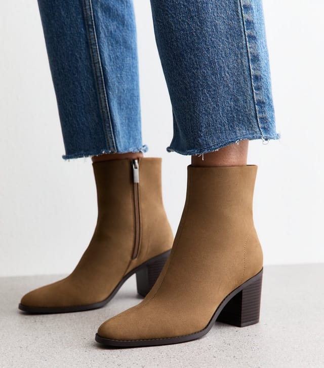 New Look Women's Camel Faux Suede Almond Toe Ankle Boots Vegan New Look - 2