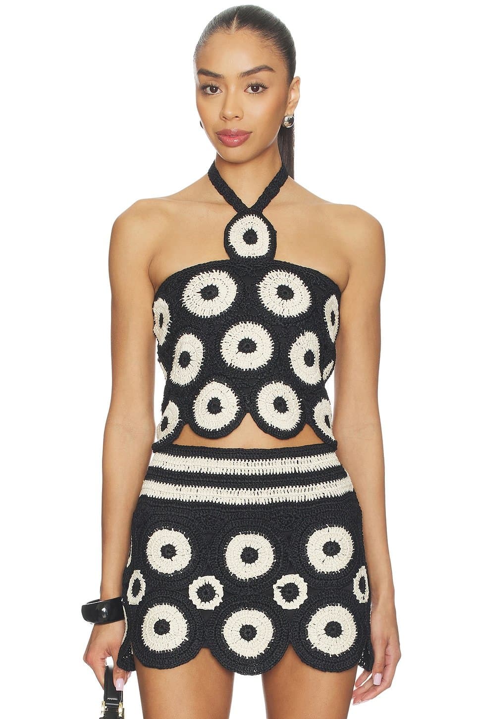 revolve Revolve Crochet Halter Top in Cream & Black