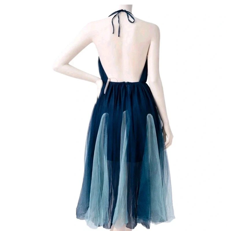 ASOS ASOS Navy Tulle Halter Midi Dress UK 8 New Sheer Overlay Party Prom - 1
