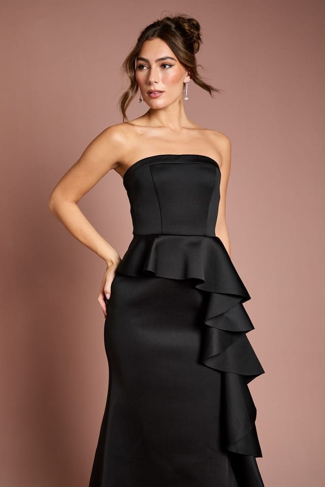 Coast Coast Women's Bandeau Ruffle Stretch Crepe Maxi Dress in Black - 2