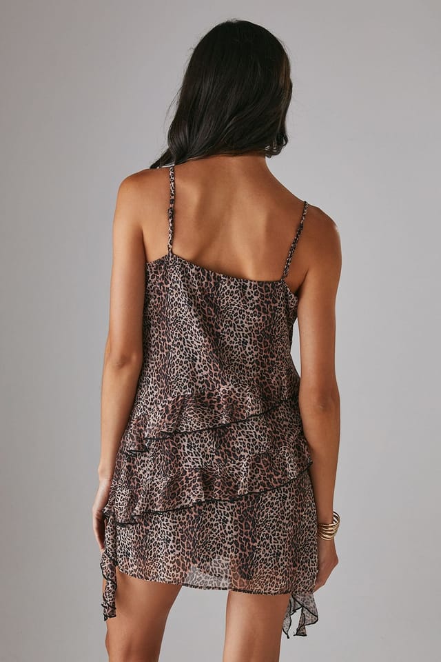 Warehouse Warehouse Women's Chiffon Ruffle Strappy Mini Dress in Animal - 3