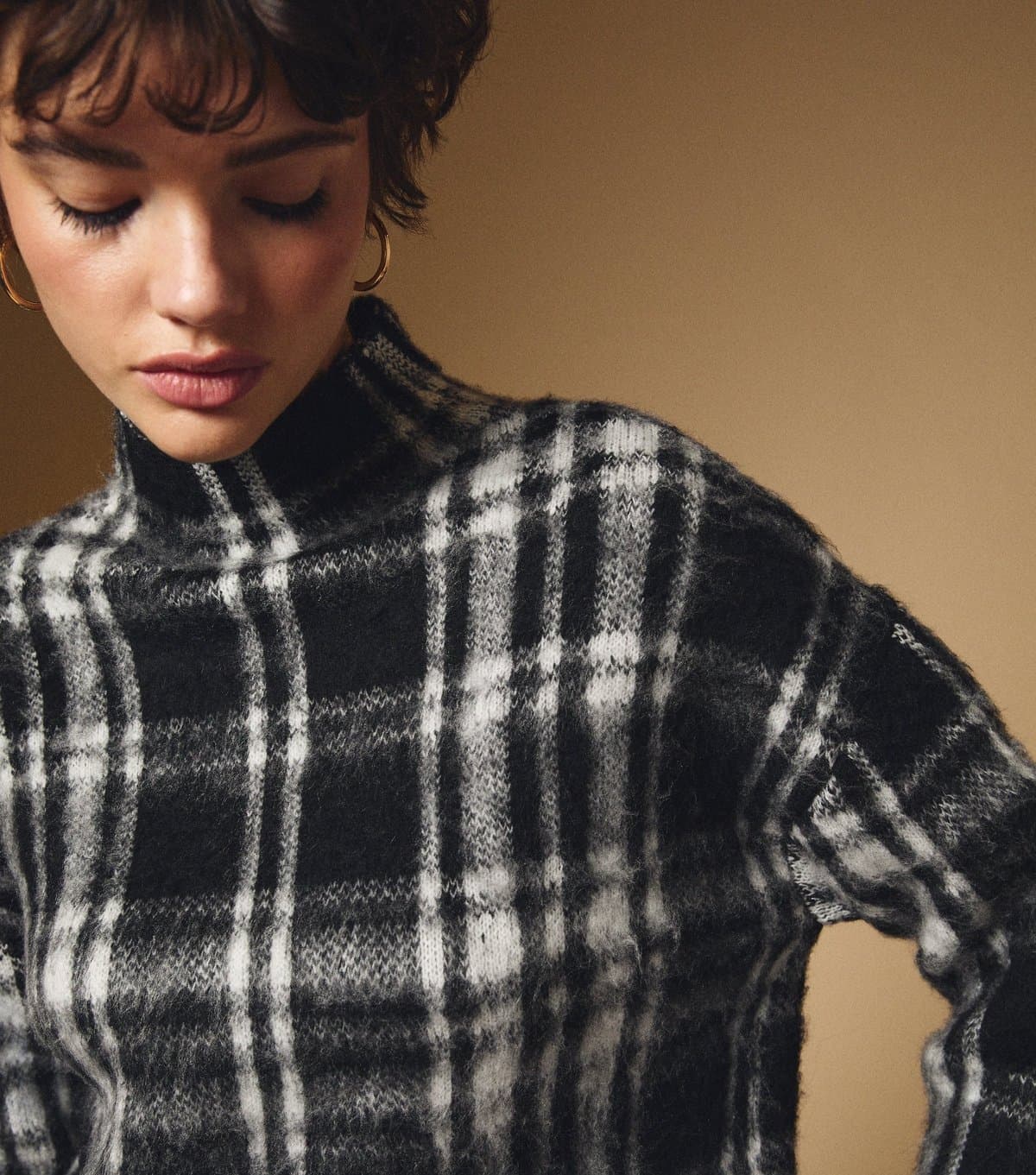 New Look Women's Black Brushed Longline Check Jumper New Look