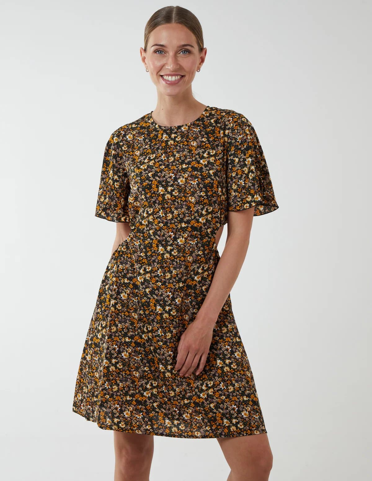 Blue Vanilla Floral Print Crew Neck Dress
