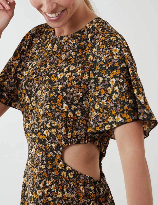 Blue Vanilla Floral Print Crew Neck Dress - 2