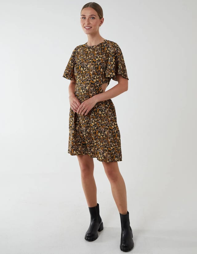 Blue Vanilla Floral Print Crew Neck Dress - 3