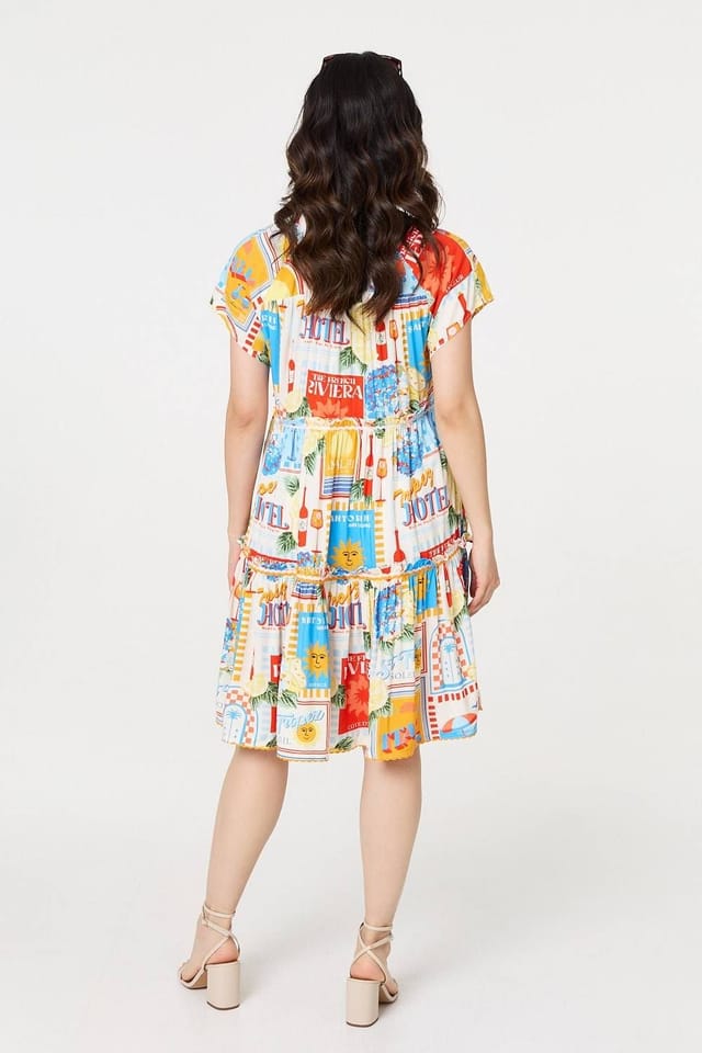 Izabel London Izabel London Women's Patchwork Print Knee Length Smock Dress in Orange - 3