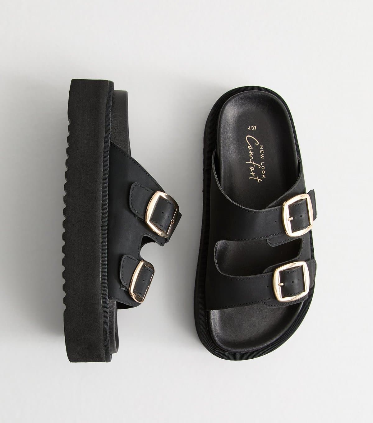 New Look Women's Black Faux Leather Flatform Sandals Vegan New Look