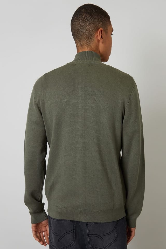 Threadbare threadbare Men's Zip-Through Funnel Neck Knitted Cardigan in Light Grey in Green - 2