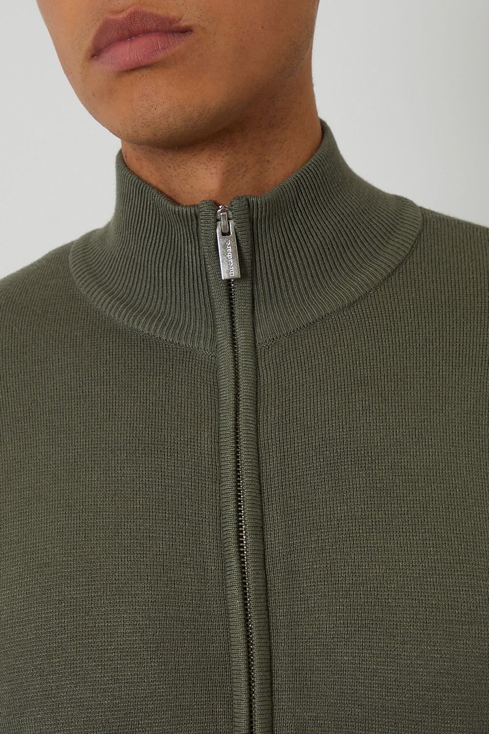 Threadbare threadbare Men's Zip-Through Funnel Neck Knitted Cardigan in Light Grey in Green - 4